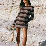 Arcaa Nia Long Sleeve Mini Dress - Espresso Stripe