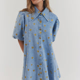 La Boheme Girls Peyton Mini Dress Denim Hearts