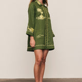 Bohemian Traders Embroidered Shirt Dress - Jungle Green