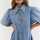 La Boheme Girls Peyton Mini Dress Denim Hearts