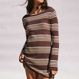 Arcaa Nia Long Sleeve Mini Dress - Espresso Stripe