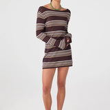 Arcaa Nia Long Sleeve Mini Dress - Espresso Stripe