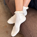 LeBon Ruffled Hugger Crew Socks - Vanilla