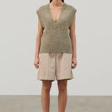 Olive Merino Wool Blend Rib Knit Vest