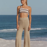 Sand Contrast Rib Knit Pant