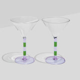 Stripe Martini Glass x2 - Lilac & Green