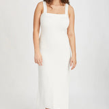 White Cotton Rib Knit Dress
